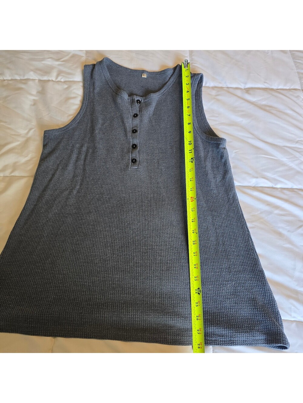 Gray Waffle Knit Sleeveless Henley Tank